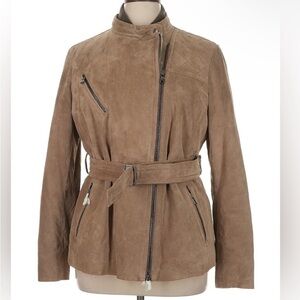 Coach Suede Belted Moto Jacket Shearling XL